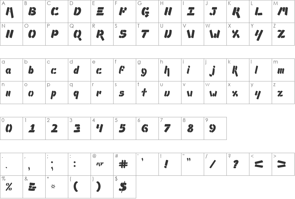 Ampad Solid font character map preview