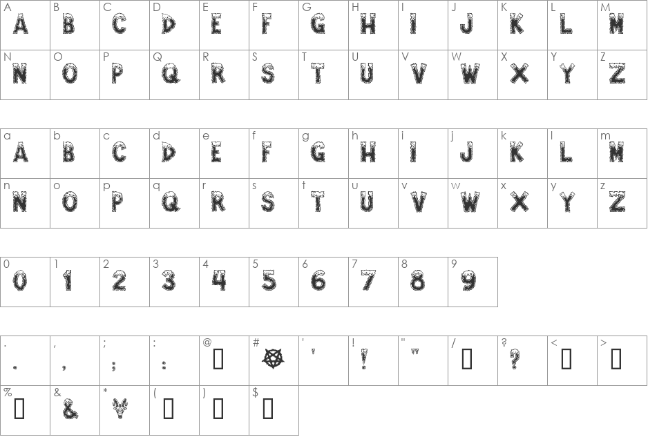 Amped For Evil font character map preview
