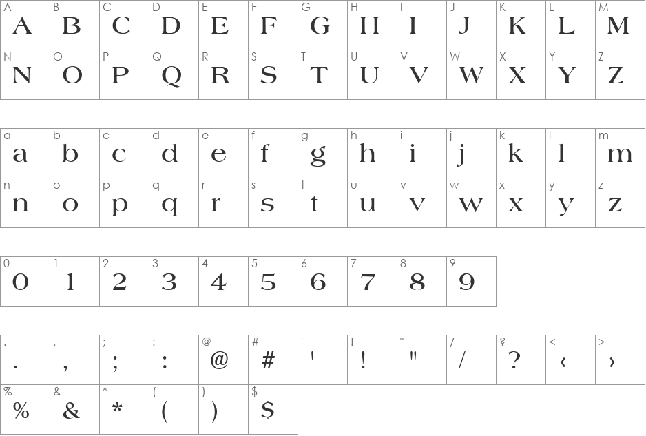 Amphion font character map preview