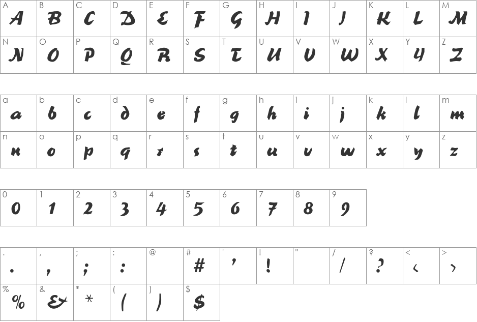 EvaBecker font character map preview