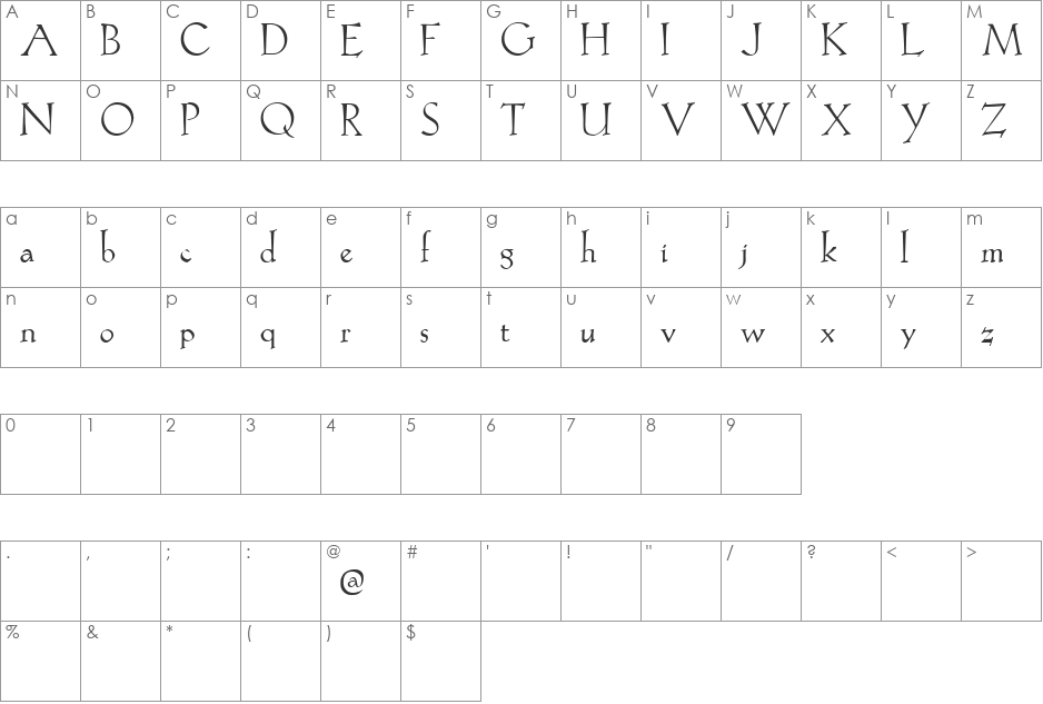 Evadare Demo font character map preview