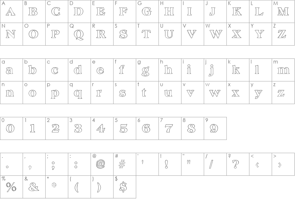 Amphion Outline font character map preview