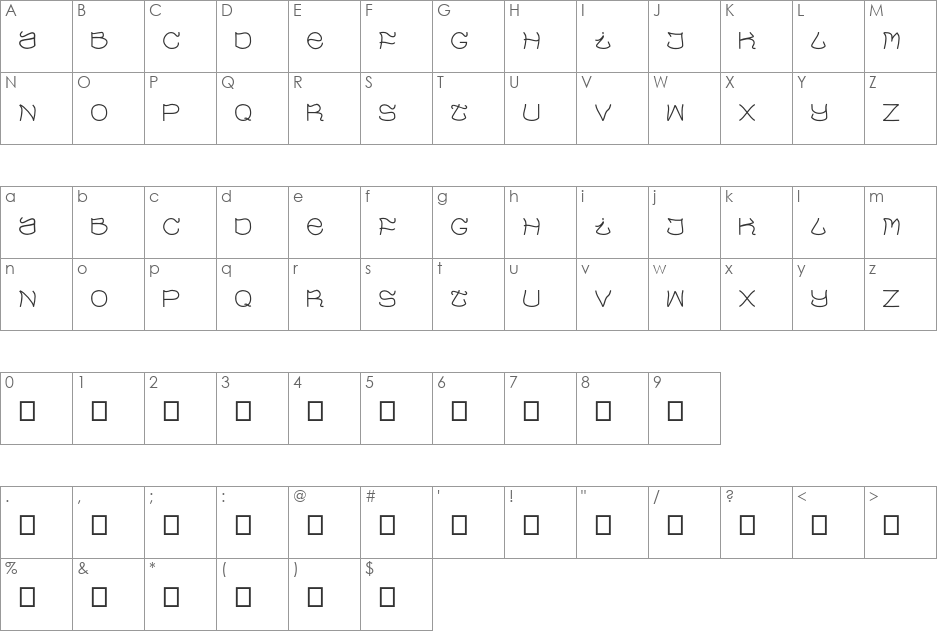 Evaow font character map preview