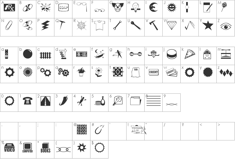 Even More Dings JL font character map preview