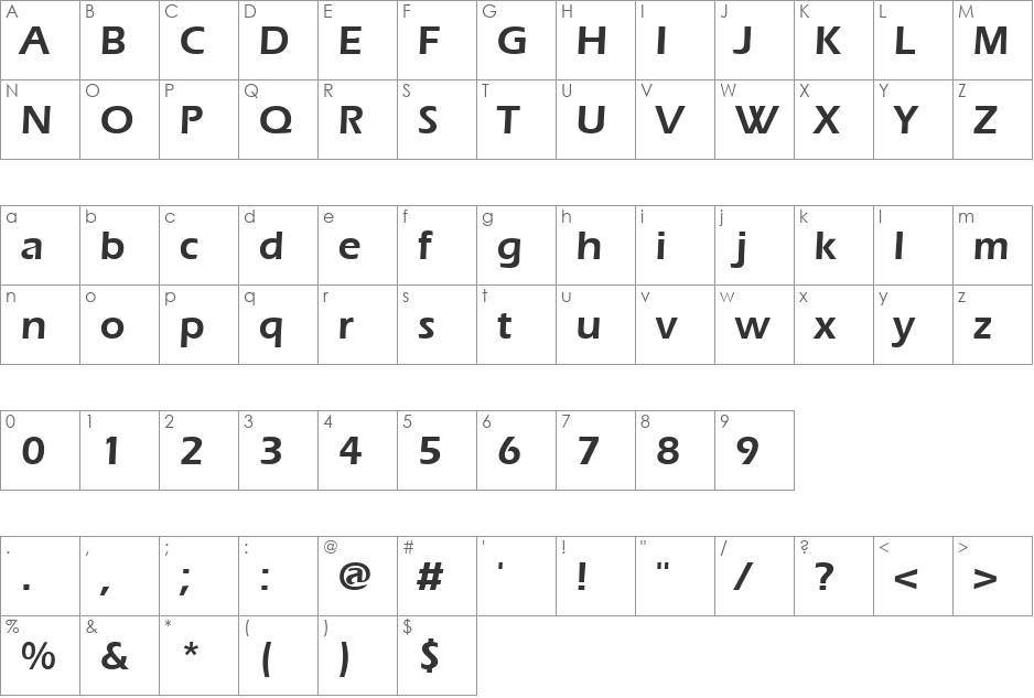 Everest-Demi font character map preview