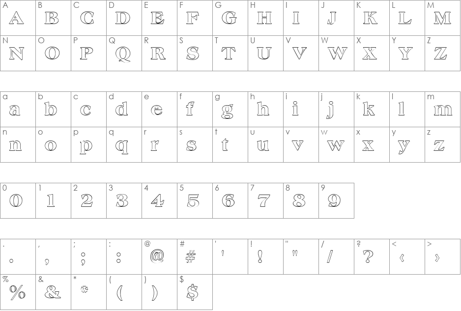AmphionOutline font character map preview