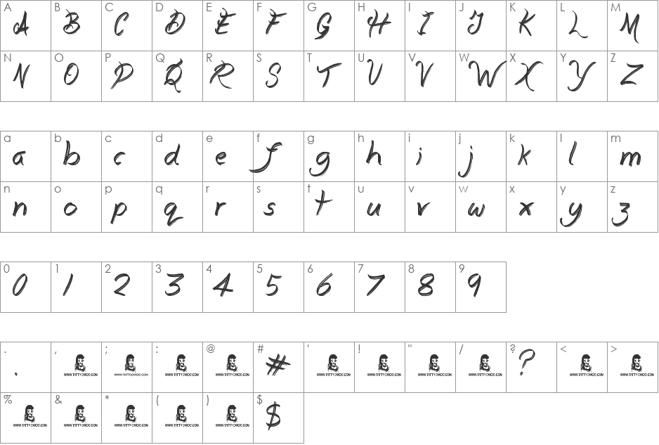 Everyday Mayhem font character map preview
