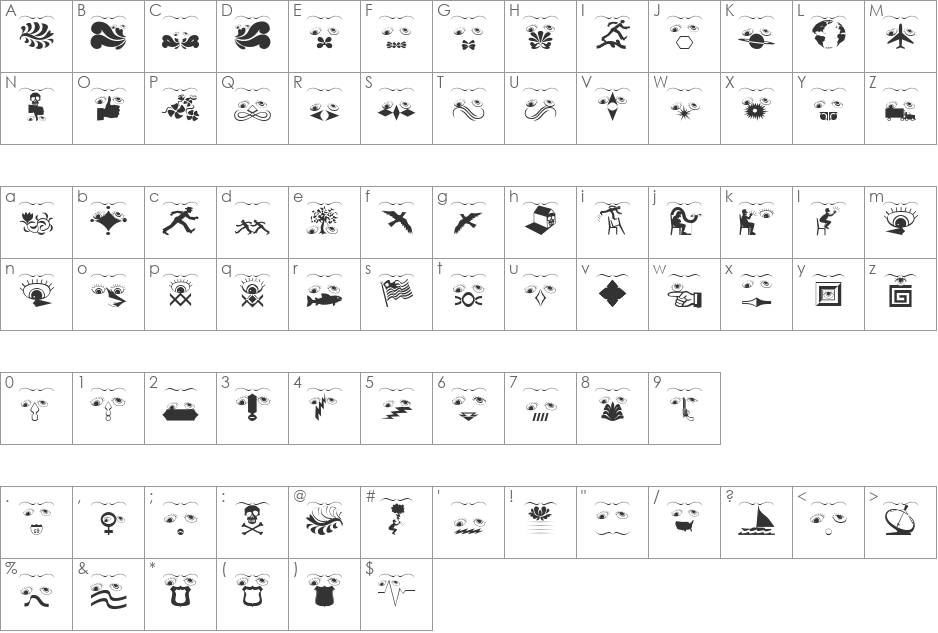 EverypictTells a Story font character map preview
