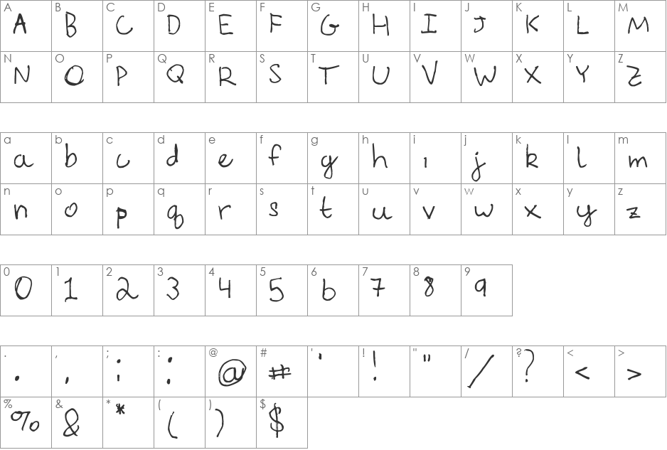 Everything Rhymes with Orange font character map preview
