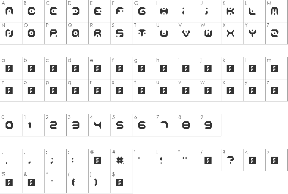 Evil Alien Zone font character map preview