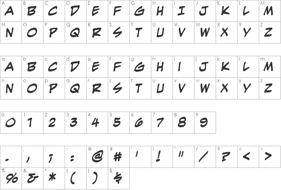 EvilGenius BB font character map preview