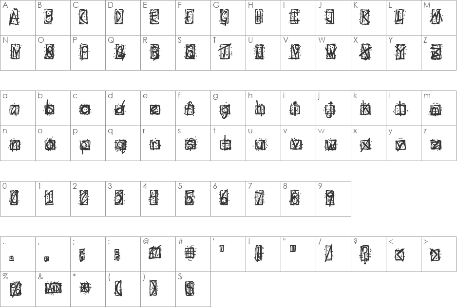 Evils Signature font character map preview