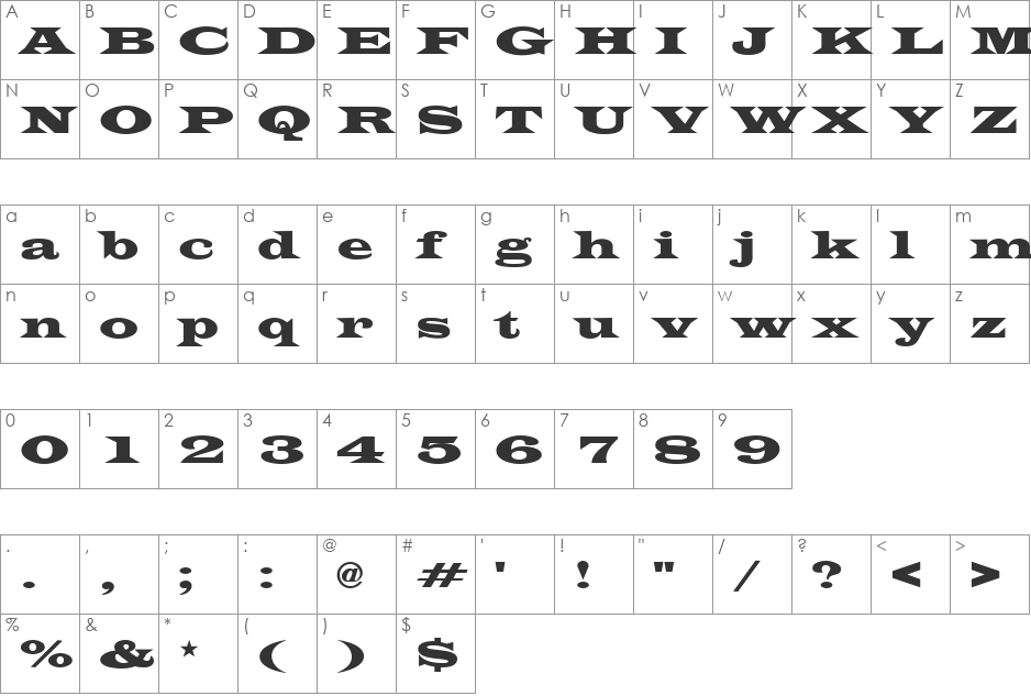 Evita font character map preview