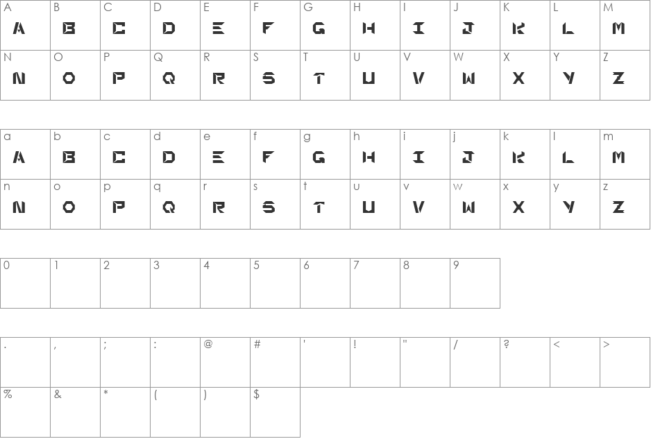 EVOLVE font character map preview