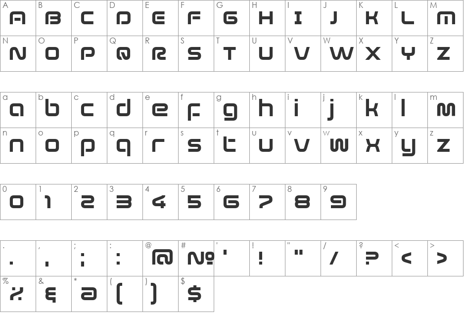 Evolver font character map preview