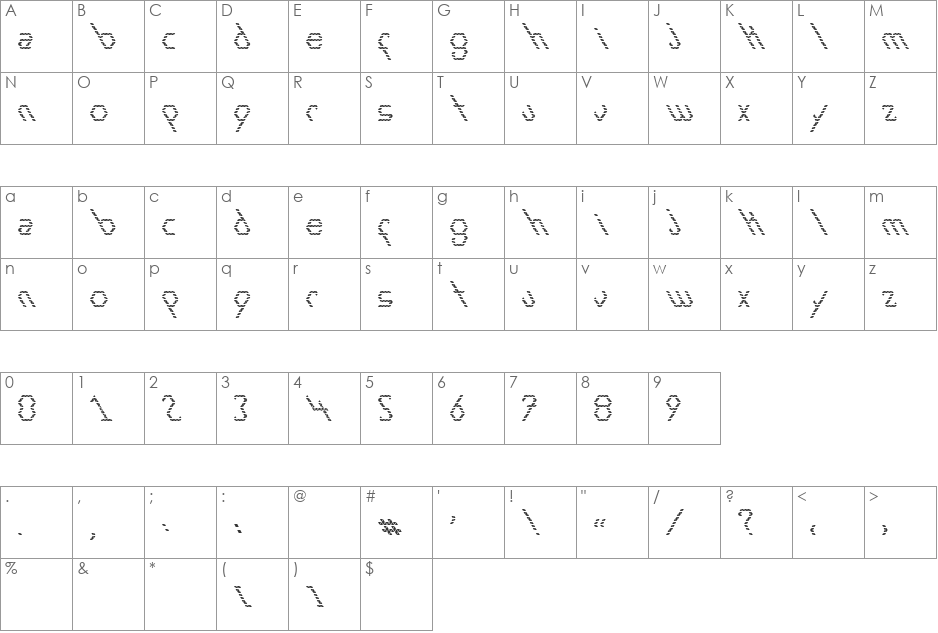 Exans font character map preview