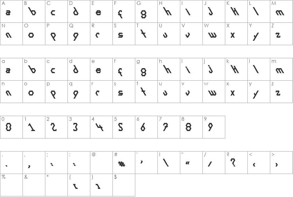 Exans font character map preview