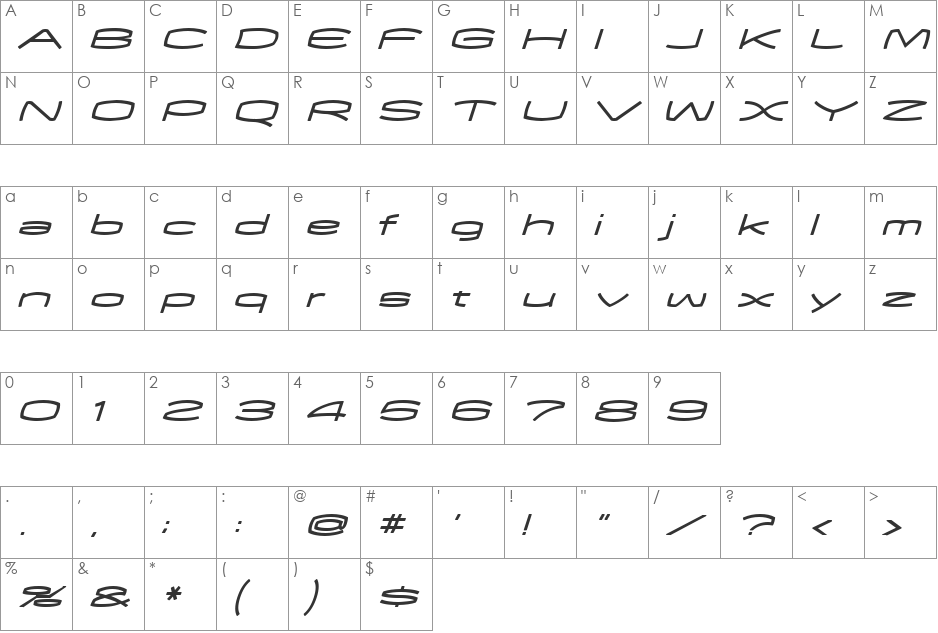 EXCEED font character map preview