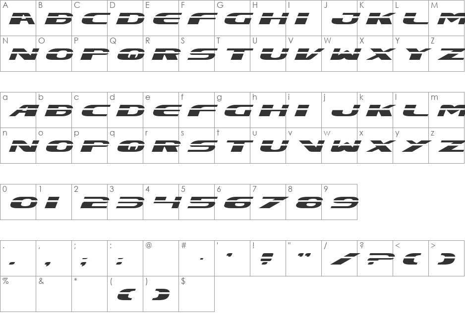 Excelerate font character map preview