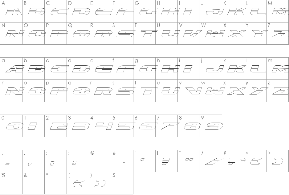 Excelerate Outline font character map preview