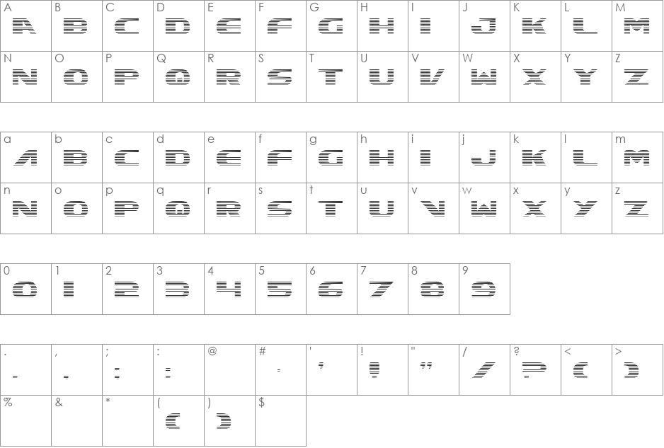 Excelsior Gradient font character map preview