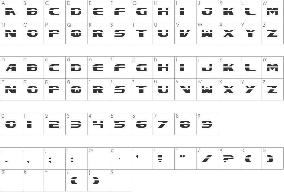Excelsior Laser font character map preview