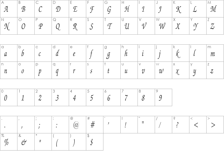 ExchequerScriptCondensed font character map preview