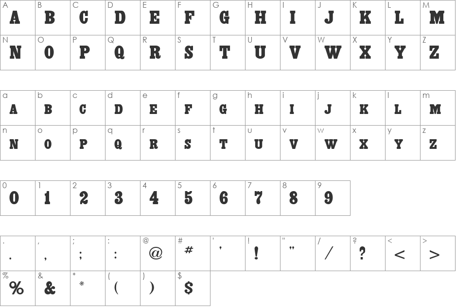 Exclaim font character map preview