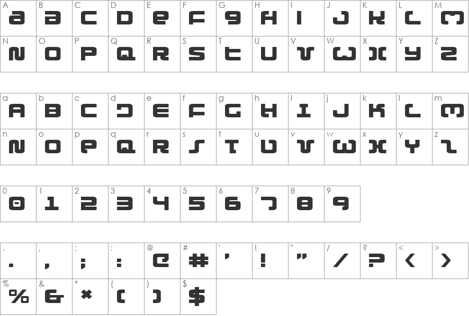 Exedore Expanded font character map preview
