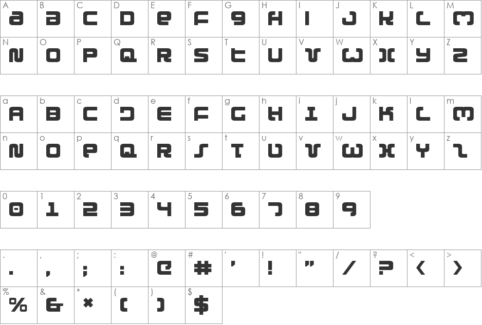 Exedore Rotalic font character map preview