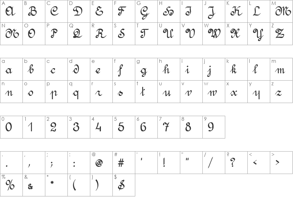 Amptmann Script font character map preview