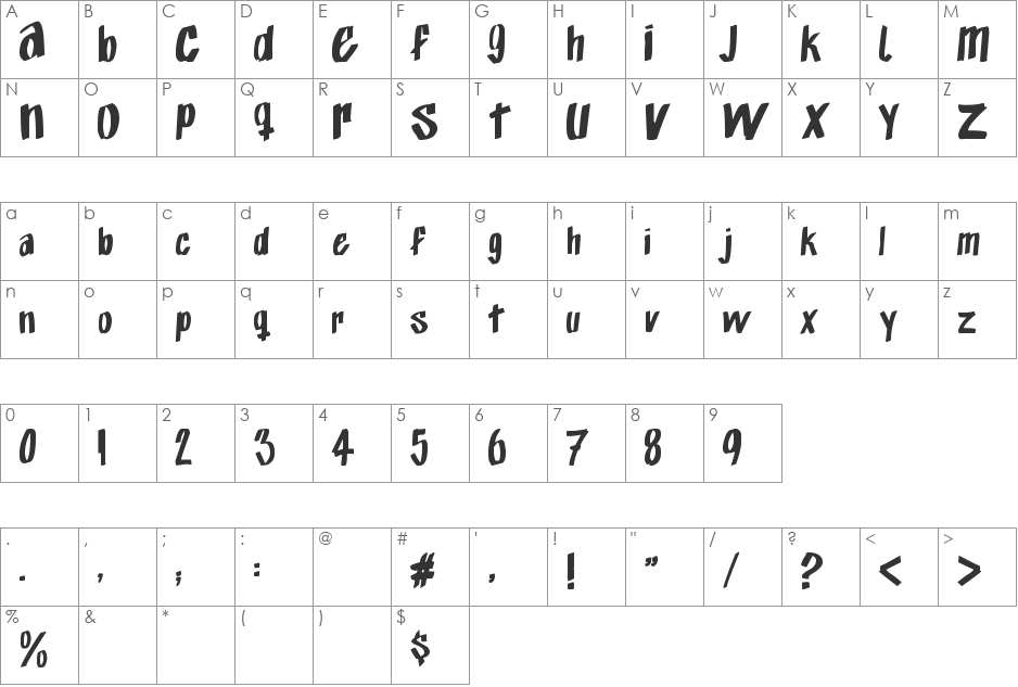 Exito_Free_Hand font character map preview