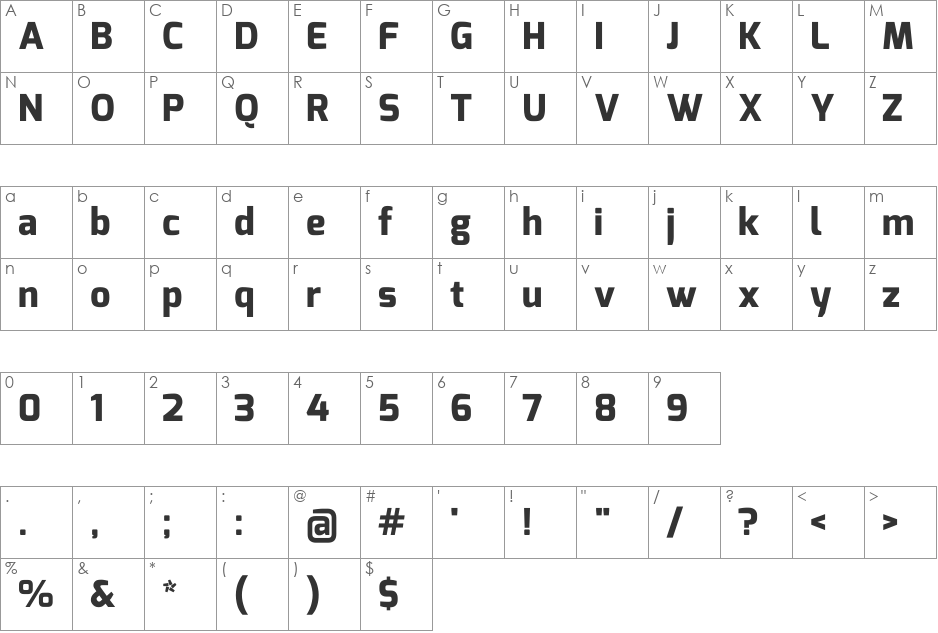 Exo font character map preview