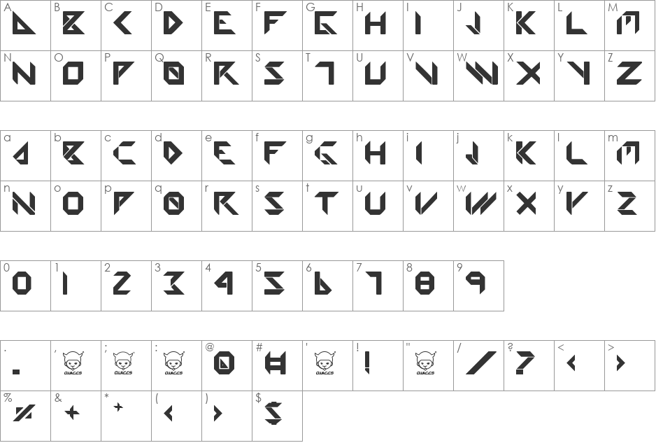 Amputa font character map preview