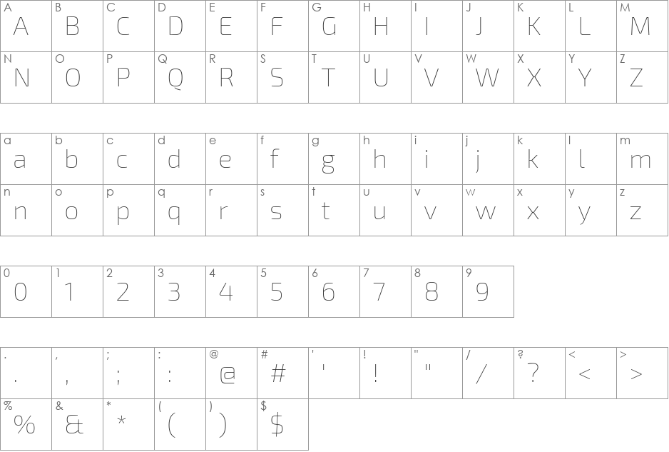 Exo 2 Thin font character map preview