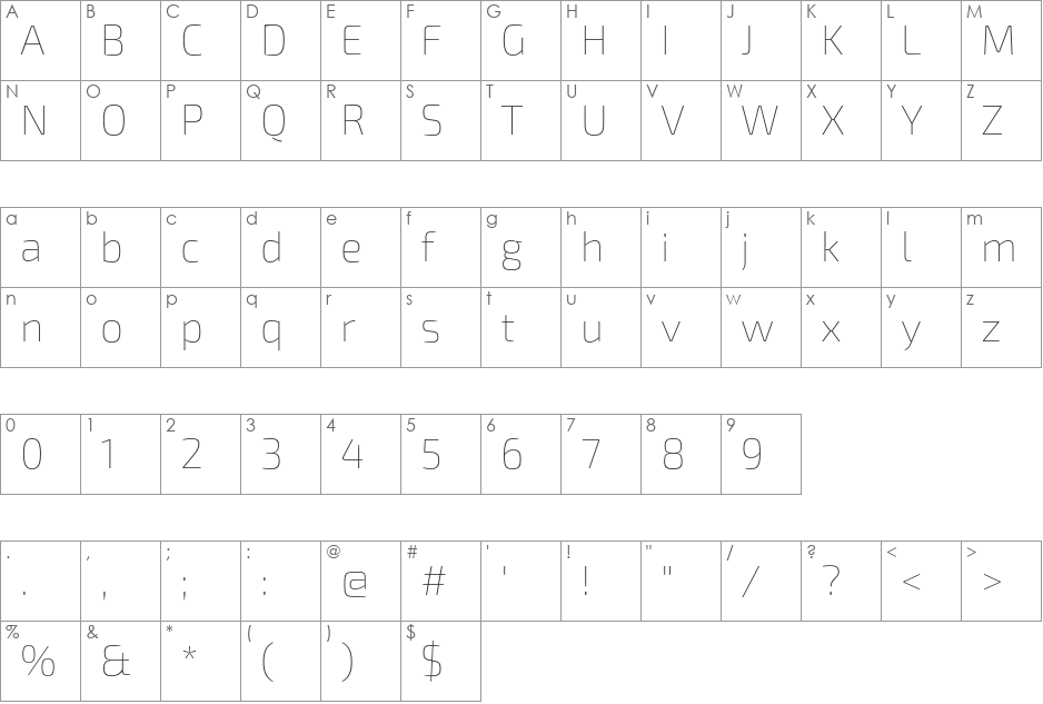 Exo 2.0 Thin font character map preview