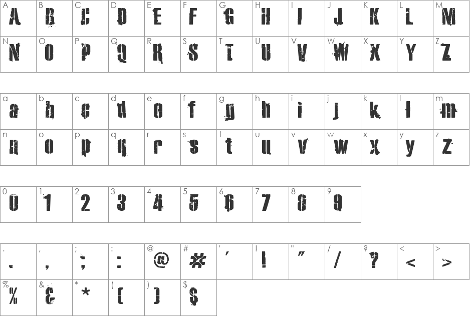 eXO2 Stencil font character map preview