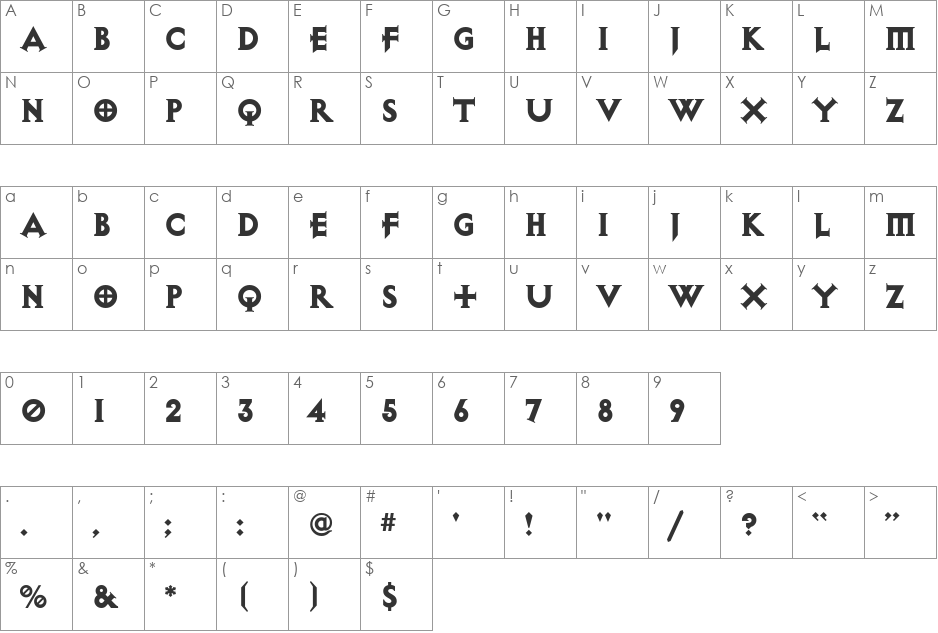 Exocet font character map preview