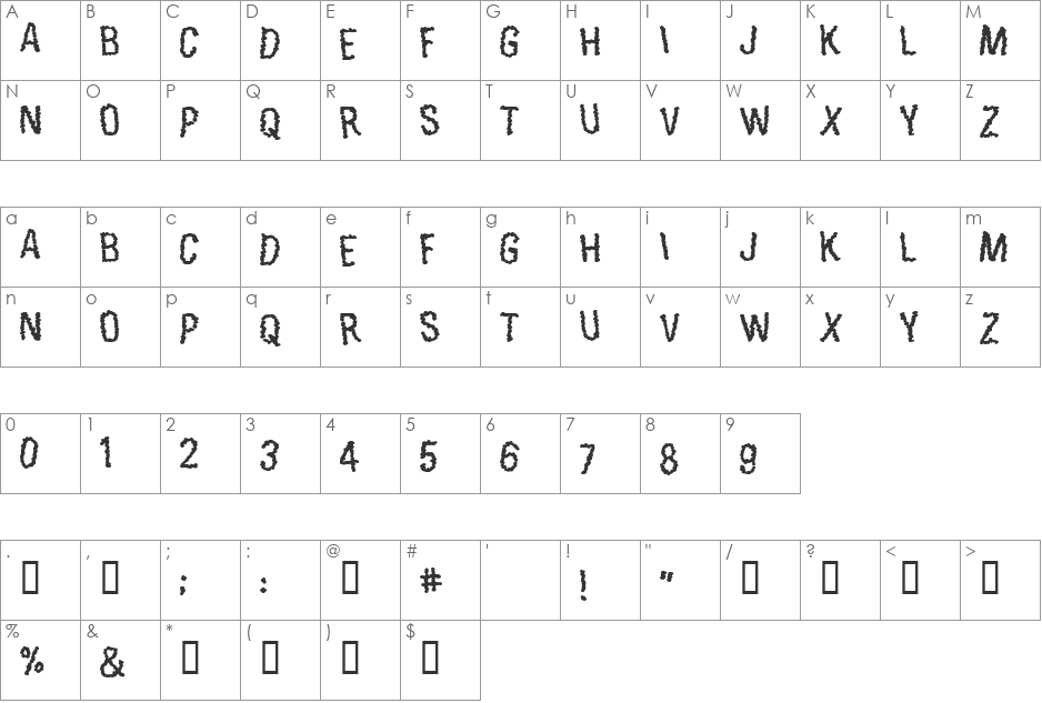 Exoneration font character map preview
