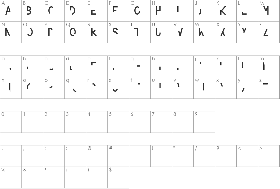 amputierte font character map preview