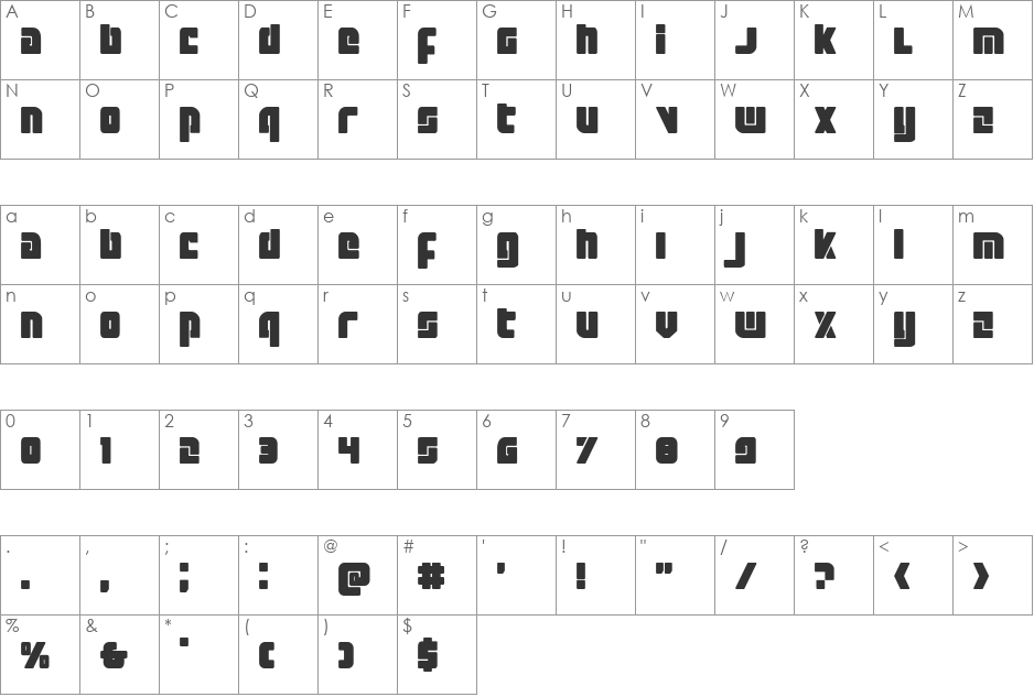 Exoplanet Leftalic font character map preview