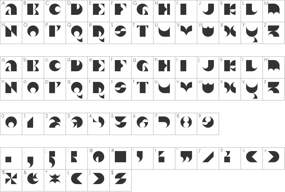 Exoskeleton font character map preview