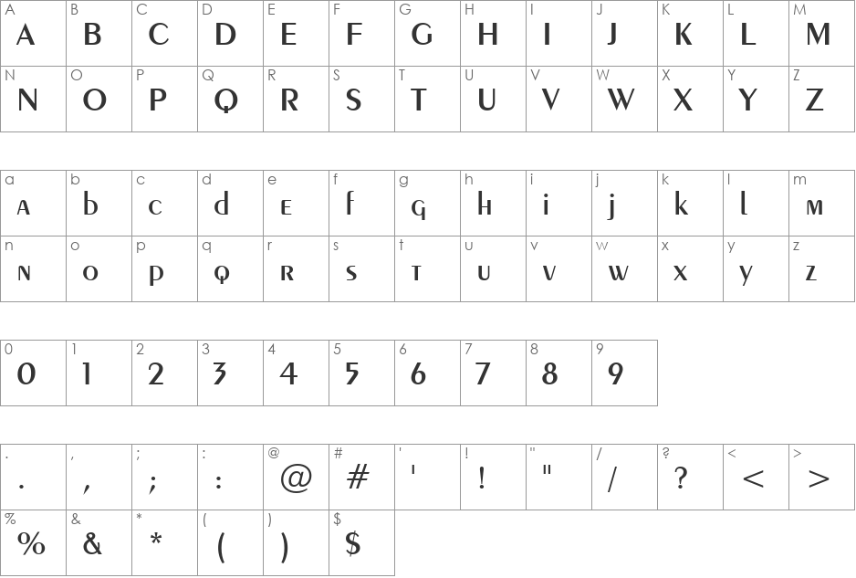 Exotc350 DmBd BT font character map preview