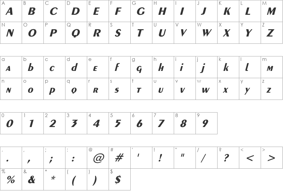 Exotic-Bold Itlc font character map preview