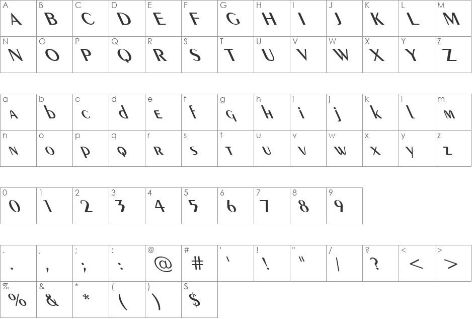 Exotic-Demi Lefty font character map preview