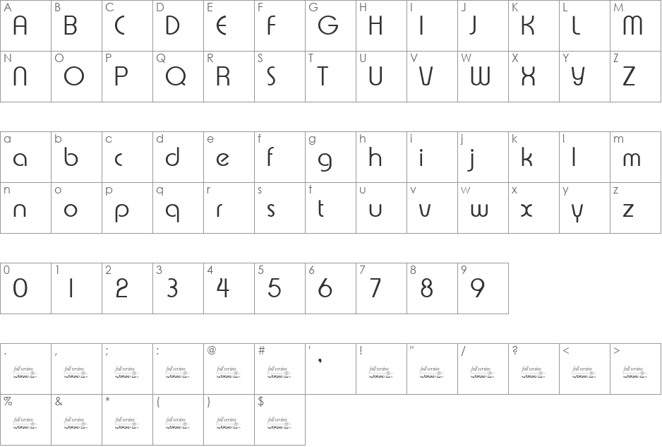 Expressa Serial Demo font character map preview