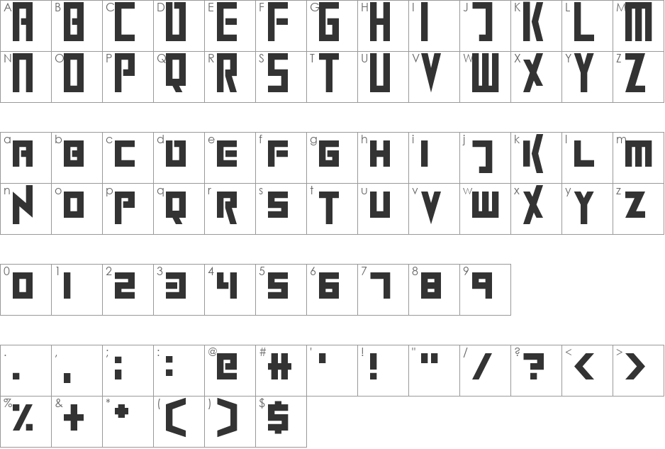 ExtinctionEvent font character map preview