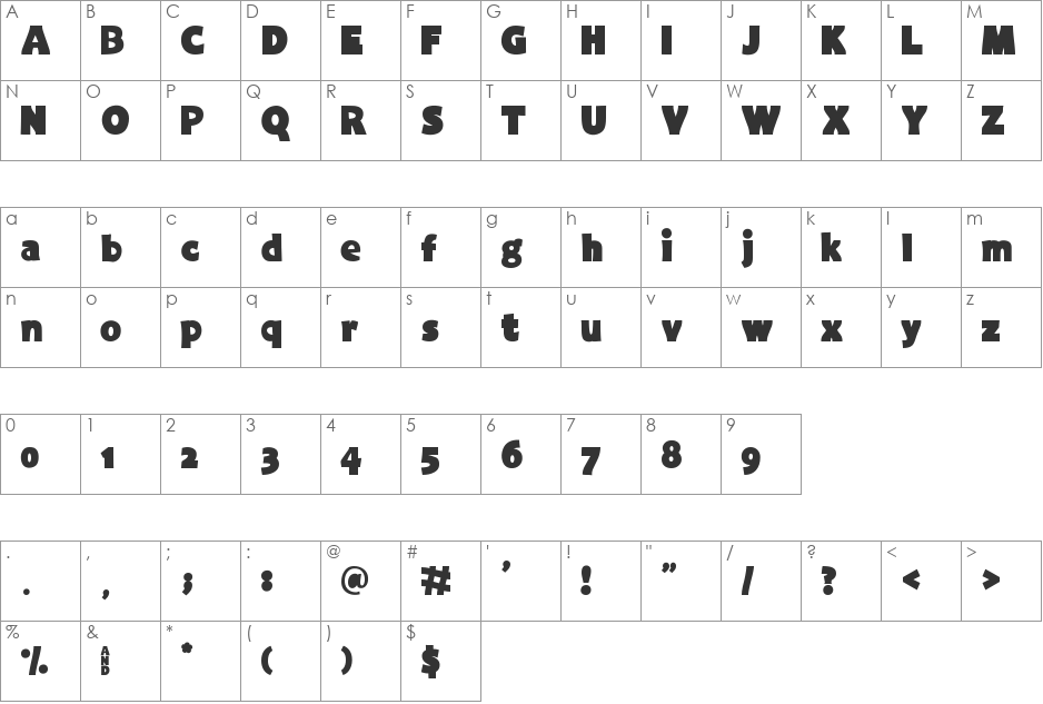 Extra Fat font character map preview