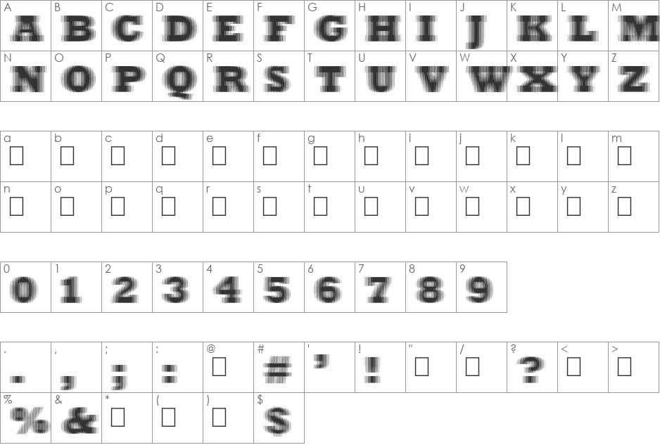 ExtraBlur font character map preview