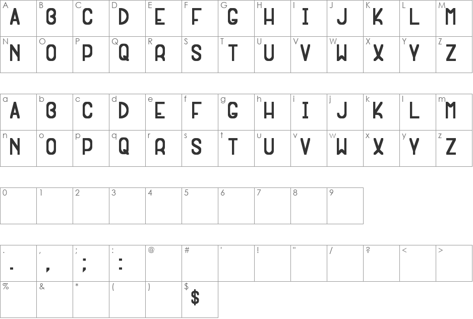 Extragna Rara St font character map preview